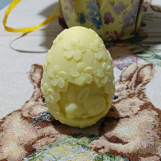 Candela Uovo di Pasqua con Coniglio in Cera - Misure cm 5,5x7,5