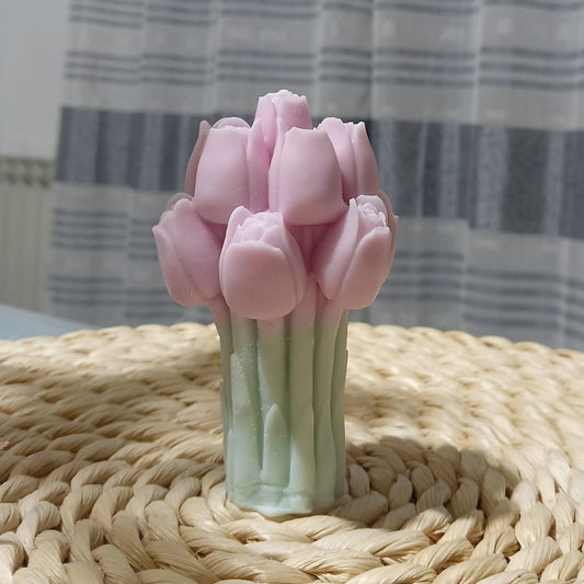 Candela Primavera con Bouquet di Tulipani in Cera