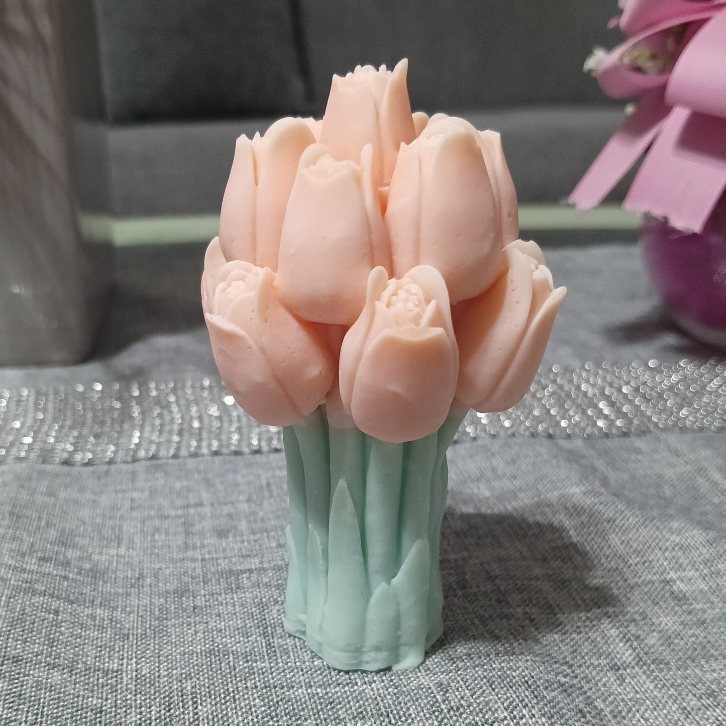 Candela Primavera con Bouquet di Tulipani in Cera