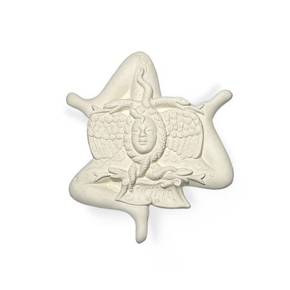 Trinacria sgambata semilavorata grezza in terracotta da decorare