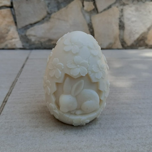 Candela Uovo di Pasqua con Coniglio in Cera - Misure cm 5,5x7,5
