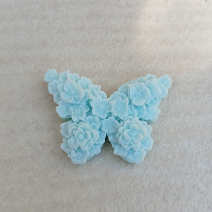 Candela Farfalla Mignon con Fiori in Cera, colore acquamarina