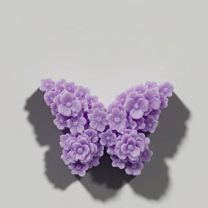 Candela Farfalla Mignon con Fiori in Cera, colore viola