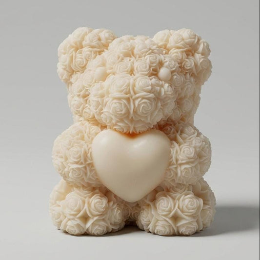 Candela Orsetto Love con Fiori in Cera - Misure cm 5,3x6,2
