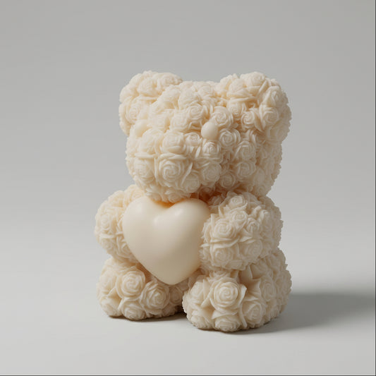 Candela Orsetto Love con Fiori in Cera - Misure cm 5,3x6,2
