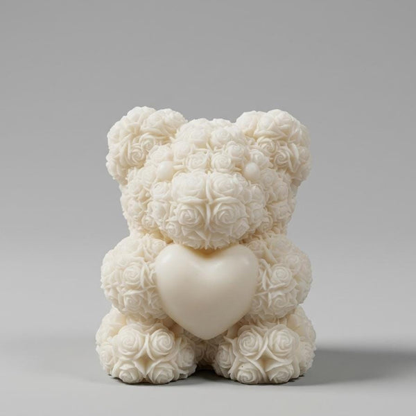 Candela Orsetto Love con Fiori in Cera - Misure cm 5,3x6,2